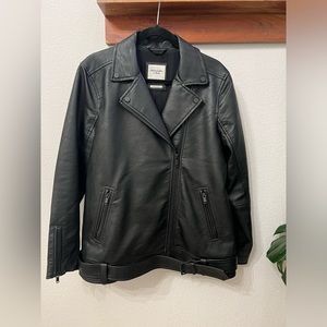 Abercrombie Black Vegan Leather Oversized Moto Jacket, size XL